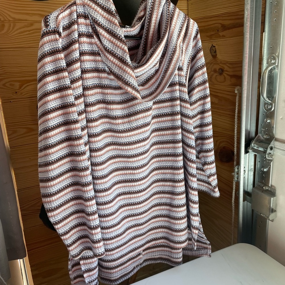 Lane Bryant White and Brown Cowl Neck Sweater - Picture 2 of 6